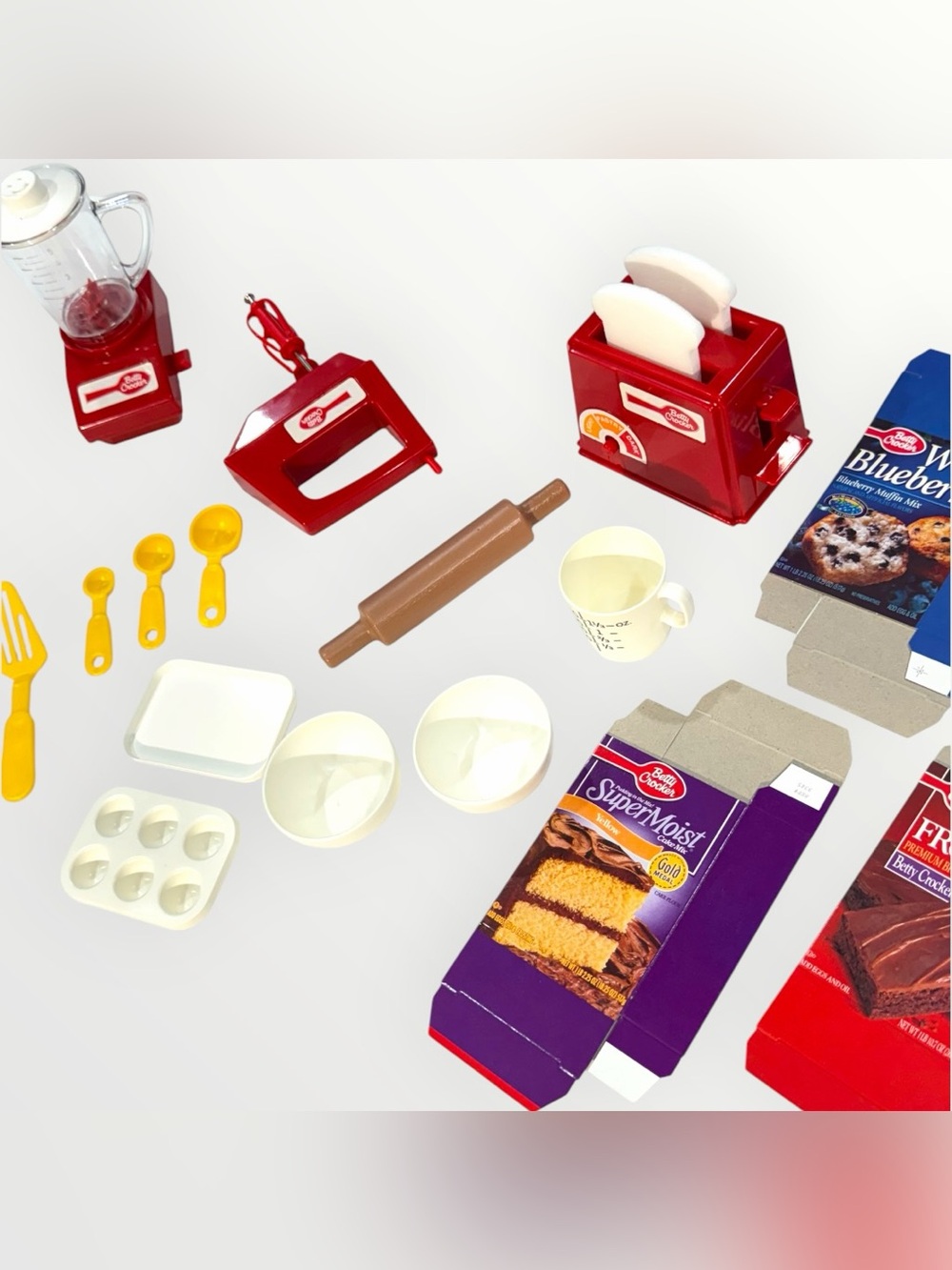 NWOT Betty Crocker Play Kitchen Baking Set with Utensils and Red Appliances